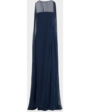 Monique Lhuillier Strapless Silk Slit Gown With Cape - Blue