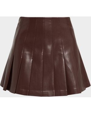 Alice + Olivia Carter Pleated Vegan Leather Mini Skirt - Brown