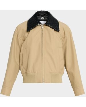 Bottega Veneta Cotton Twill Blouson With Intrecciato Collar - Natural