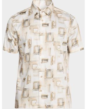Bugatchi Apos;S Orson Watercolor Abstract Short-Sleeve Shirt - Natural