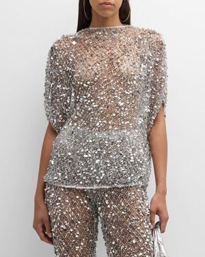 LAPOINTE Sequined Net Mesh Cape T-shirt - Metallic