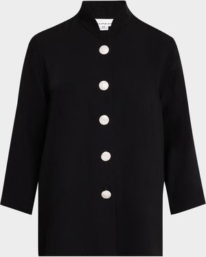 Caroline Rose Rhinestone-Button Matte Crepe Jacket - Black