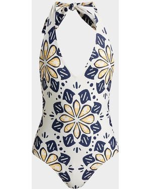 lemlem Lidya Geometric Floral One-Piece Swimsuit - Blue
