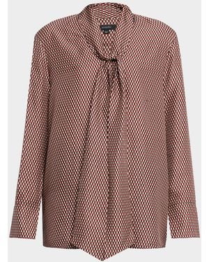 JOSEPH Adele Geometric-Print Tie-Neck Blouse - Brown