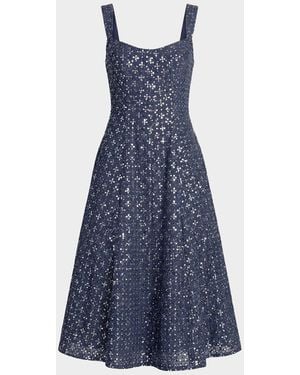Mac Duggal Sleeveless Sequined Denim Midi Dress - Blue