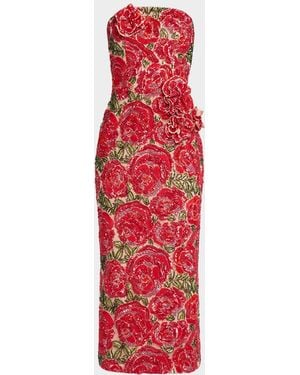 HELSI Victoria 3D Strapless Floral Sequin Gown - Red