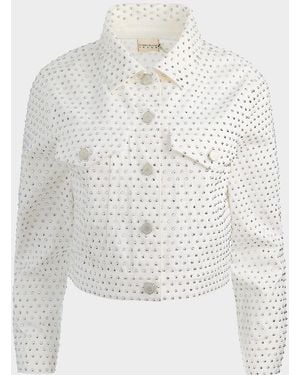 Alice + Olivia Chloe Embellished Denim Crop Jacket - White