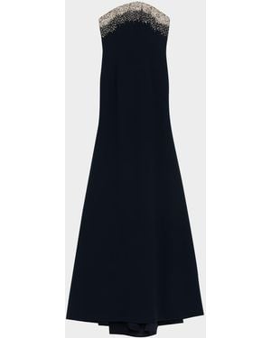 Naeem Khan Crystal Embroidered Strapless Trumpet Gown - Blue