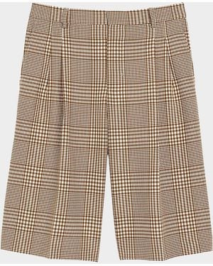 Ami Paris Apos;S Plaid Pleated Wool Shorts - Natural