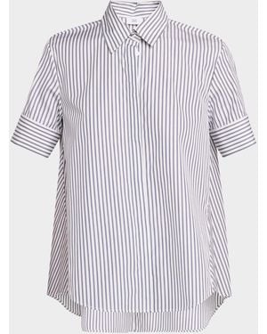 Adam Lippes Charlie Striped Short-Sleeve Button-Down Top - White