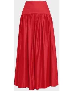 Lela Rose Drop-Waist Gathered Cotton Poplin Midi Skirt