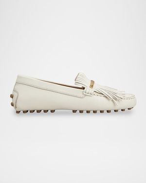 Tod's Gommino Nappa Fringe Driver Loafers - Natural