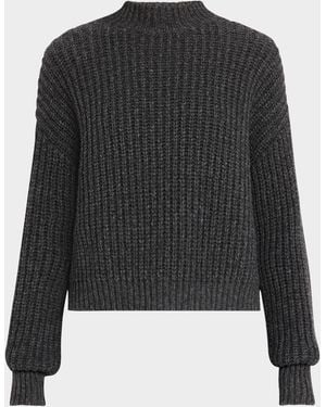 Argent Ribbed Mock-Neck Fisherman Sweater - Black