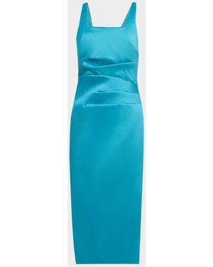 Aidan Mattox Square-Neck Stretch Mikado Midi Dress - Blue