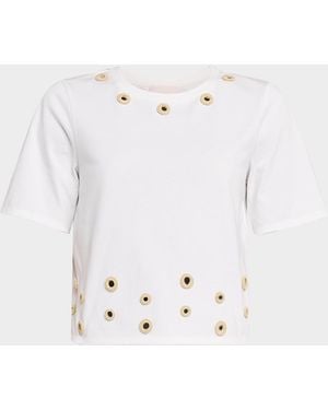 Cinq À Sept Crewneck Crochet Mirrors Tee - White