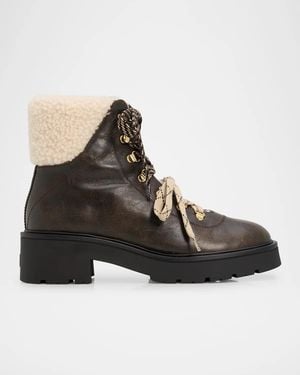Stuart Weitzman Ren Shearling-Lined Leather Hiker Boots - Black