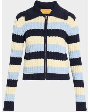 Guest In Residence Kirby Striped Cable-Knit Jacket - Blue