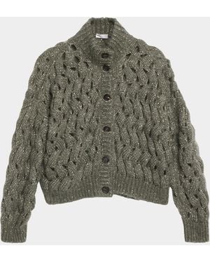 Brunello Cucinelli Ocean Waves Diamante Mohair Cardigan - Green