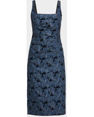 Aidan Mattox Sleeveless Floral Stretch Jacquard Midi Dress - Blue