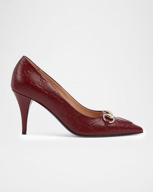 Gucci 85Mm Erin Horsebit Gg Leather Pumps - Red