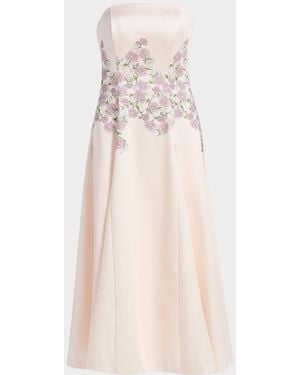 Kay Unger Tabitha Floral Tea-Length Strapless Cocktail Dress - Natural