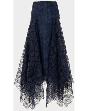 Akris Embroidered Organza Handkerchief Midi Skirt - Blue