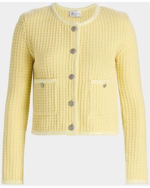 MILLY Sade Waffle-Knit Cardigan Jacket - Yellow