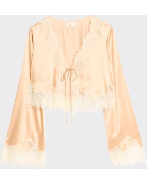 LoveShackFancy Kately Lace-Trim Satin Top - White