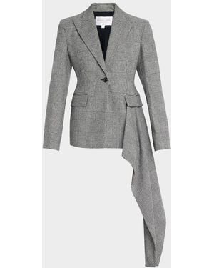 Michael Kors Glen Plaid Asymmetric Drape Single-Breasted Jacket - Gray