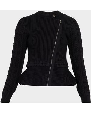 Jonathan Simkhai Andi Mixed-Knit Cotton Peplum Jacket - Black