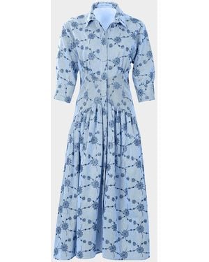 Silvia Tcherassi Indy Floral Striped Fit-&-Flare Midi Shirtdress - Blue