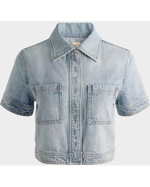 Alice + Olivia Tesha Cropped Denim Shirt - Blue