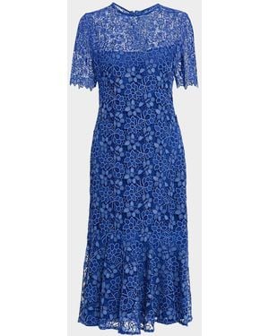 Shoshanna Poppi Floral Lace Flounce Mermaid Midi Dress - Blue