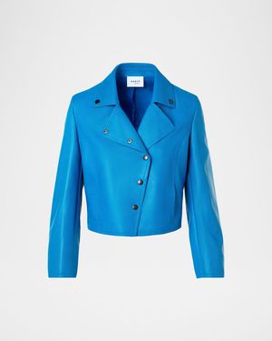 Akris Punto Perforated Leather Crop Moto Jacket - Blue