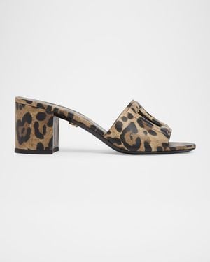 Dolce & Gabbana 60Mm Dg Cutout Leopard-Printed Leather Slide Sandals - Brown