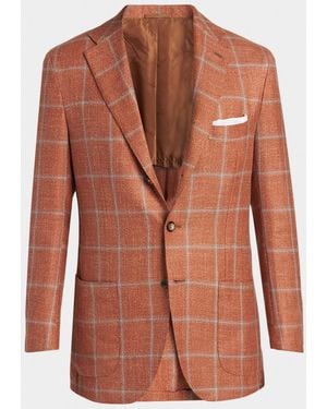 Kiton Apos;S Windowpane Check Cashmere-Blend Blazer - Brown