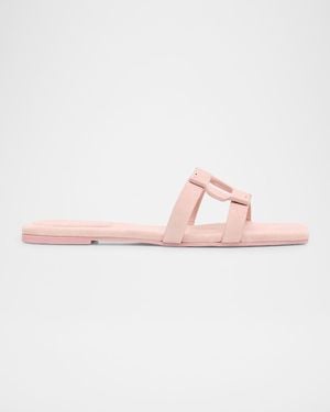 Jonathan Simkhai Monogram Suede Flat Slide Sandals - Pink