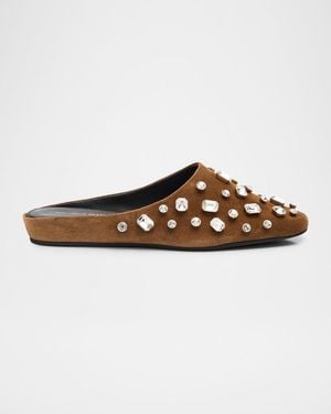 Veronica Beard Narcisa Crystal Suede Mules - Brown
