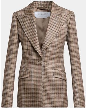 Gabriela Hearst Leiva Wool-Cashmere Houndstooth Single-Breasted Blazer Jacket - Brown