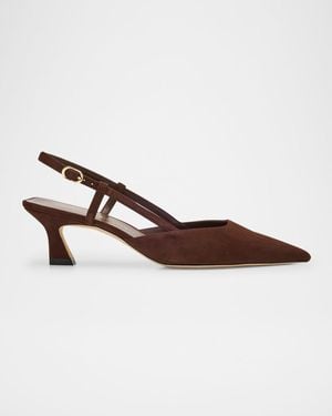 Stuart Weitzman Vinnie Suede Kitten Slingback Pumps - Brown
