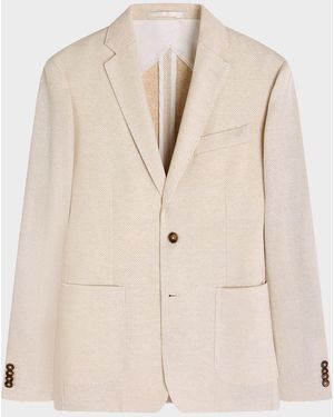 Bugatchi Apos;S Herringbone Cotton And Linen Two-Button Blazer - Natural