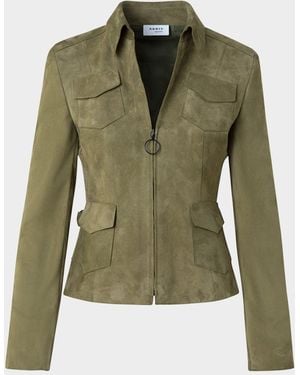 Akris Punto Tailored Zip-Front Suede Jacket - Green