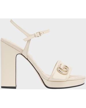 Gucci 95Mm Gg Marmont Leather Platform Sandals - Natural