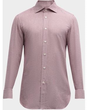 Kiton Cotton Micro-Check Sport Shirt - Purple