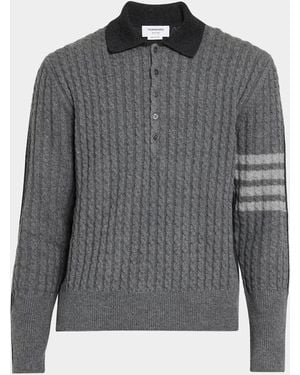 Thom Browne Apos;S Wool 4-Bar Cable Polo Sweater - Gray