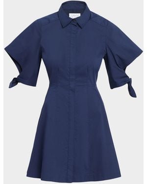 Tanya Taylor Corinna Tie-Cuff Mini Cotton Shirtdress - Blue