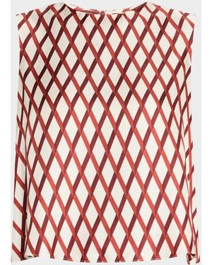 Adam Lippes Mercer Diamond Grid Print Silk Twill Top - Red