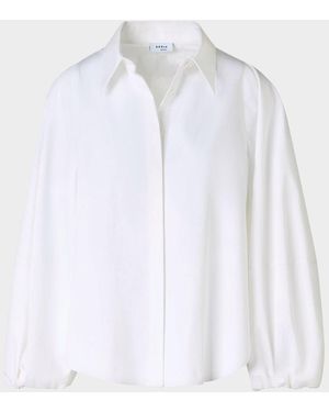 Akris Punto Balloon-Sleeve Cotton Satin Button-Down Shirt Blouse - White