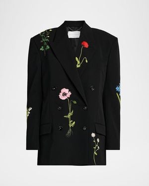 Stella McCartney Floral Embroidered Double-Breasted Boyfriend Blazer - Black