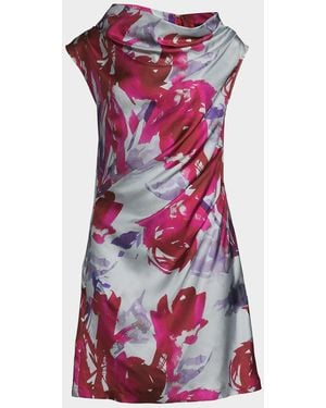 Natori Mira Asymmetric Funnel Neck Minidress - Purple